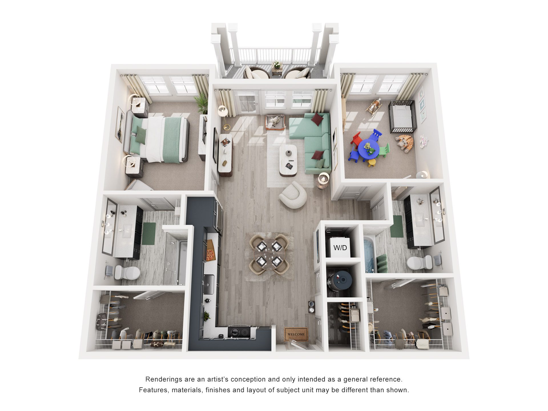 Floor plan for 2 beds, 2 baths, 1188 sqft